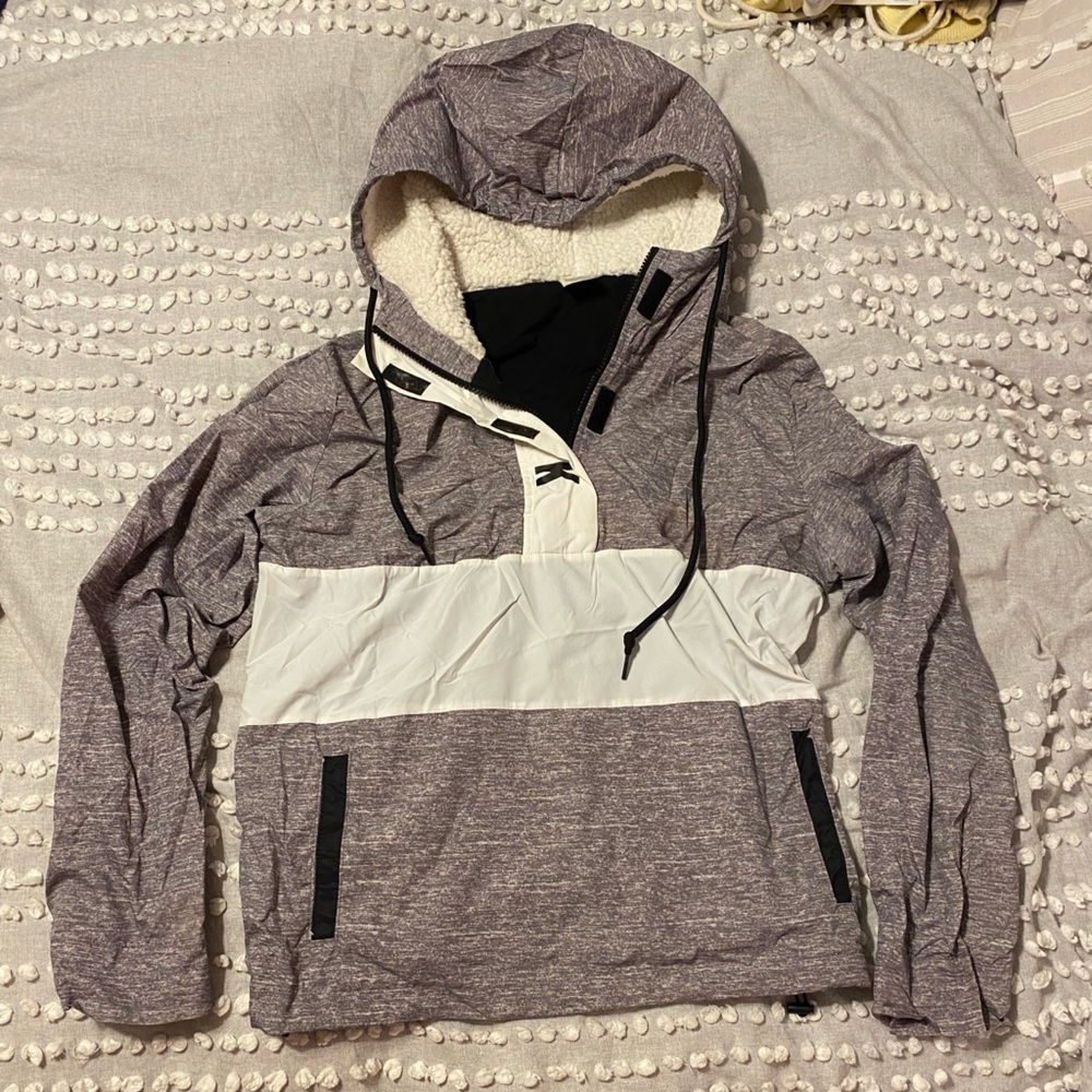 PINK Quarter Zip Windbreaker w/ Sherpa Hood